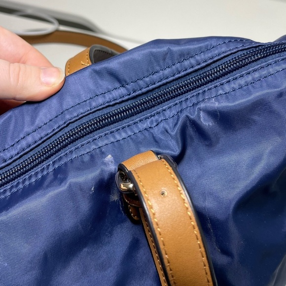 Simon’s Navy Medium Size Nylon Faux Leather shoulder Tote Handbag - Picture 8 of 13